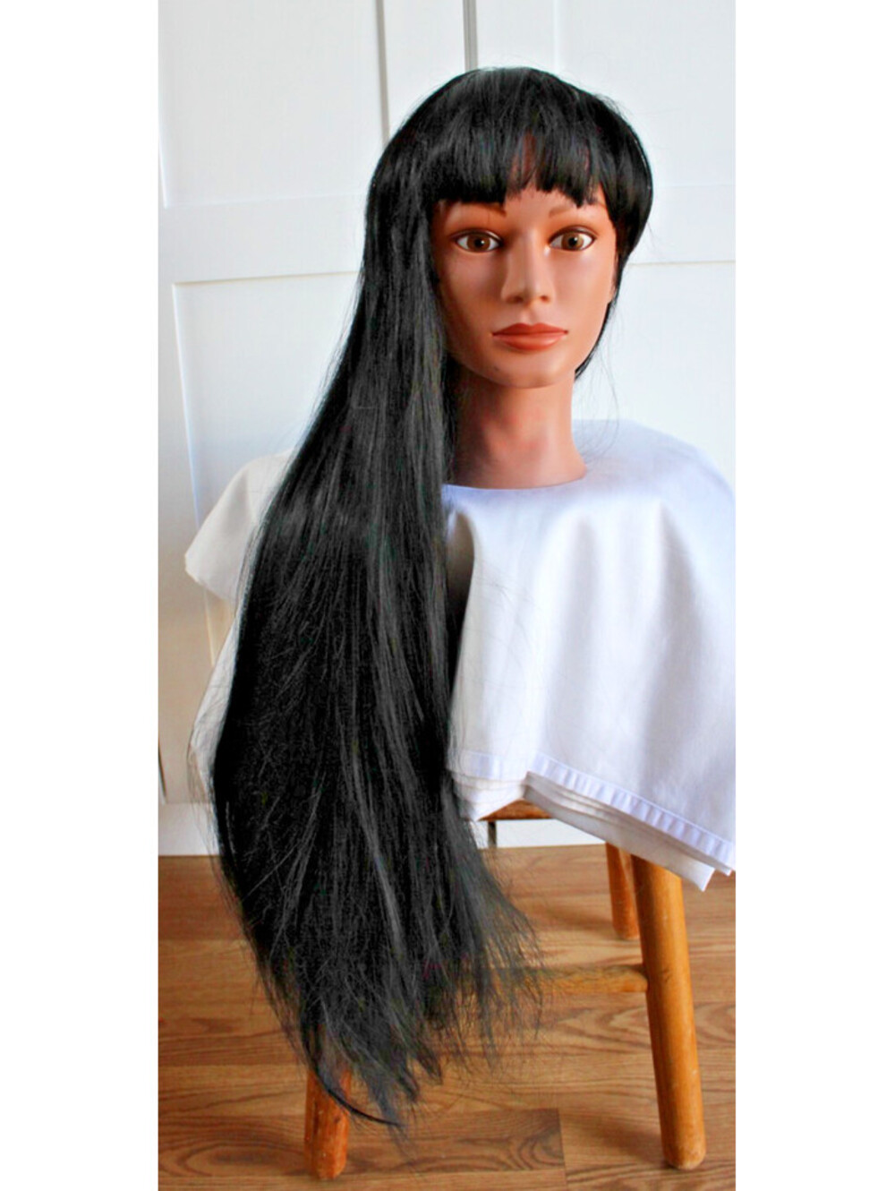 Long Jet Black Cosplay Wig with Bangs – 30"+ Straight Synthetic Costume Wig